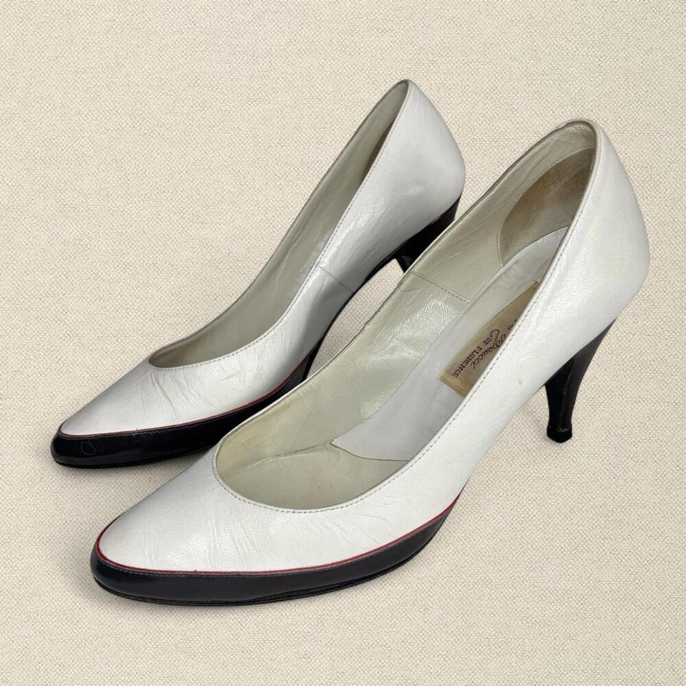 80s Vtg Leather Heels White Black sz 5 Sesto Meucci